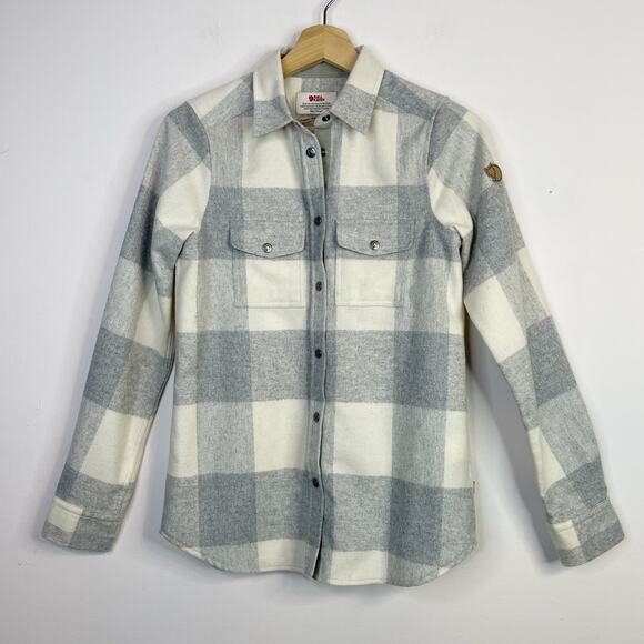 Fjallraven Canada Shirt Comfort Fit Gray Wool Blend Flannel Button Up womens XXS - Picture 3 of 17